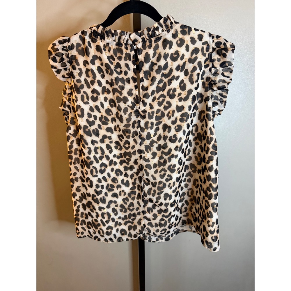 Karlie Leopard Print Ruffle Neck Sleeveless Blouse Gold Lurex Metallic Medium